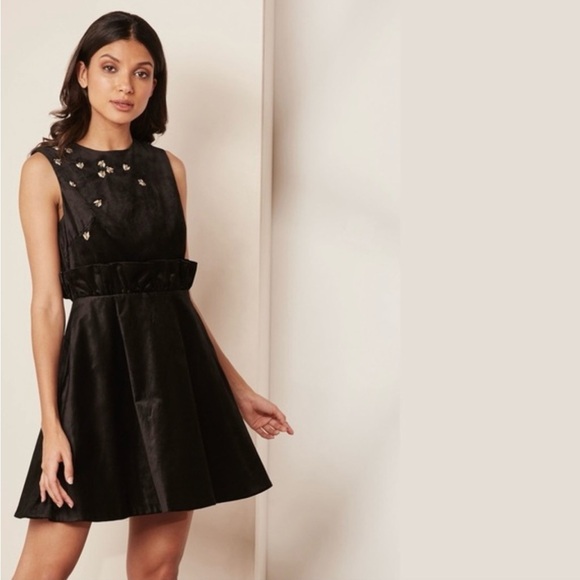 TED BAKER | CELEENA QUEEN BEE RUFFLE MINI DRESS FIT & FLARE BLACK SIZE 2 - Picture 2 of 10